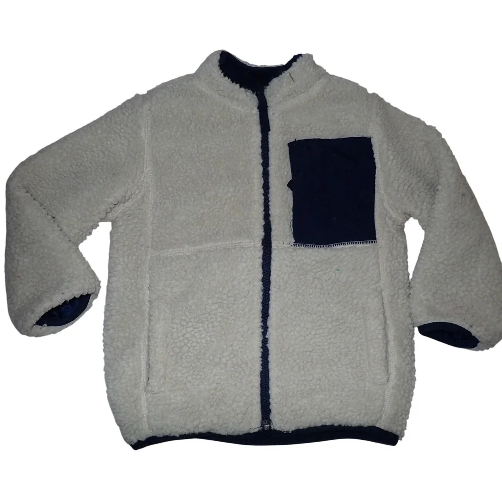 The Children's Place Berber Fleece Zip Jacket Boys 4T Off White‎ and Blue